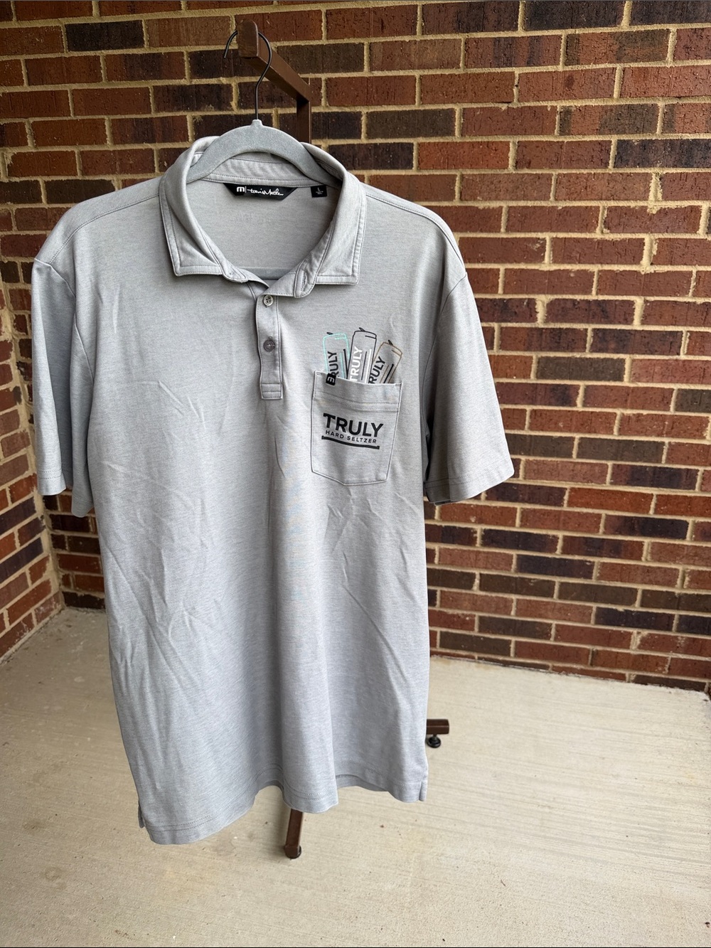 Travis Mathew Light Gray Polo with Pocket Can Design